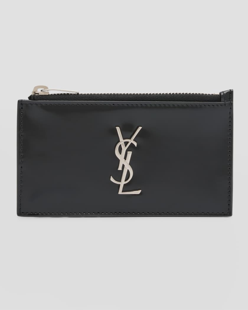 Saint Laurent Fragment Zipped Card Case In Crocodile Embossed Shiny Leather