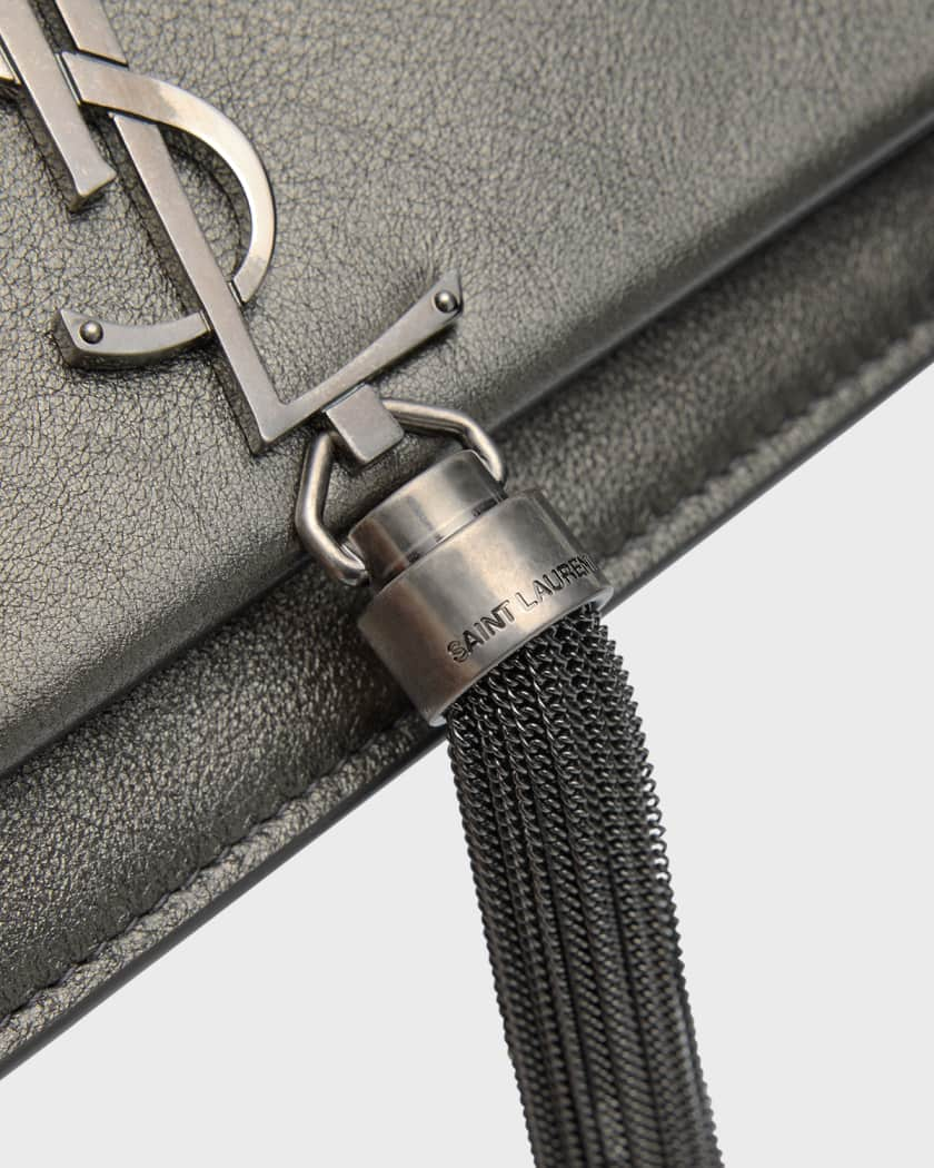 Saint Laurent - Kate Monogram Gray Leather Tassel Shoulder Bag