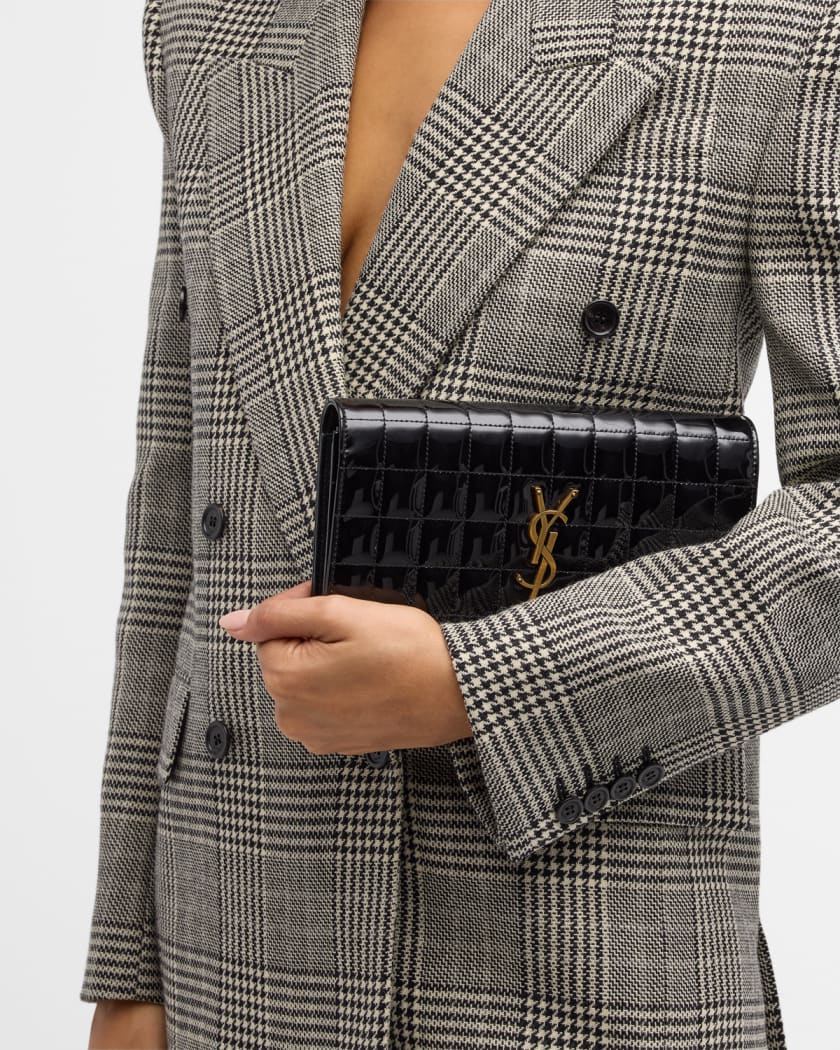 Saint Laurent Cassandre YSL Wallet on Chain in Quilted Patent 