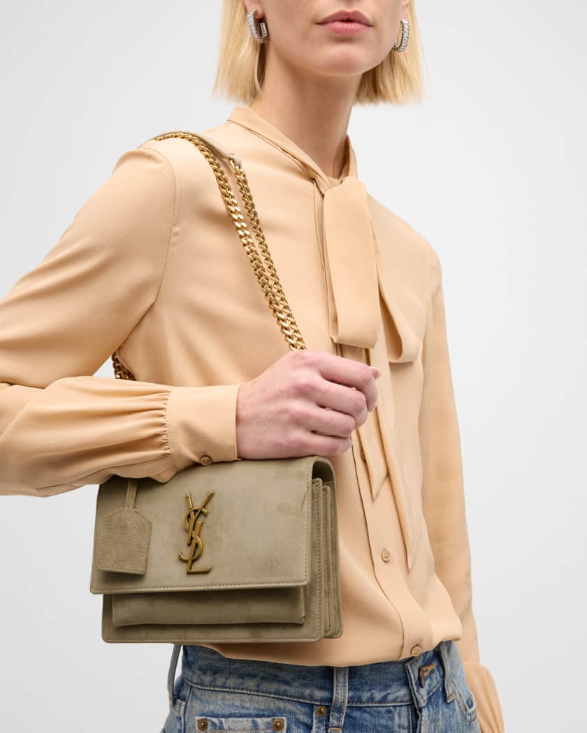 Saint Laurent Sunset Small YSL Crossbody Bag in Suede Neiman Marcus