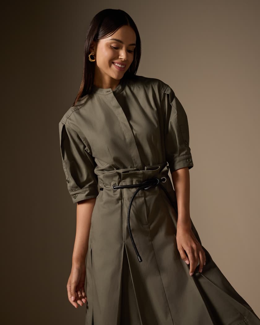 Belted Origami Short Sleeve Shirtdress