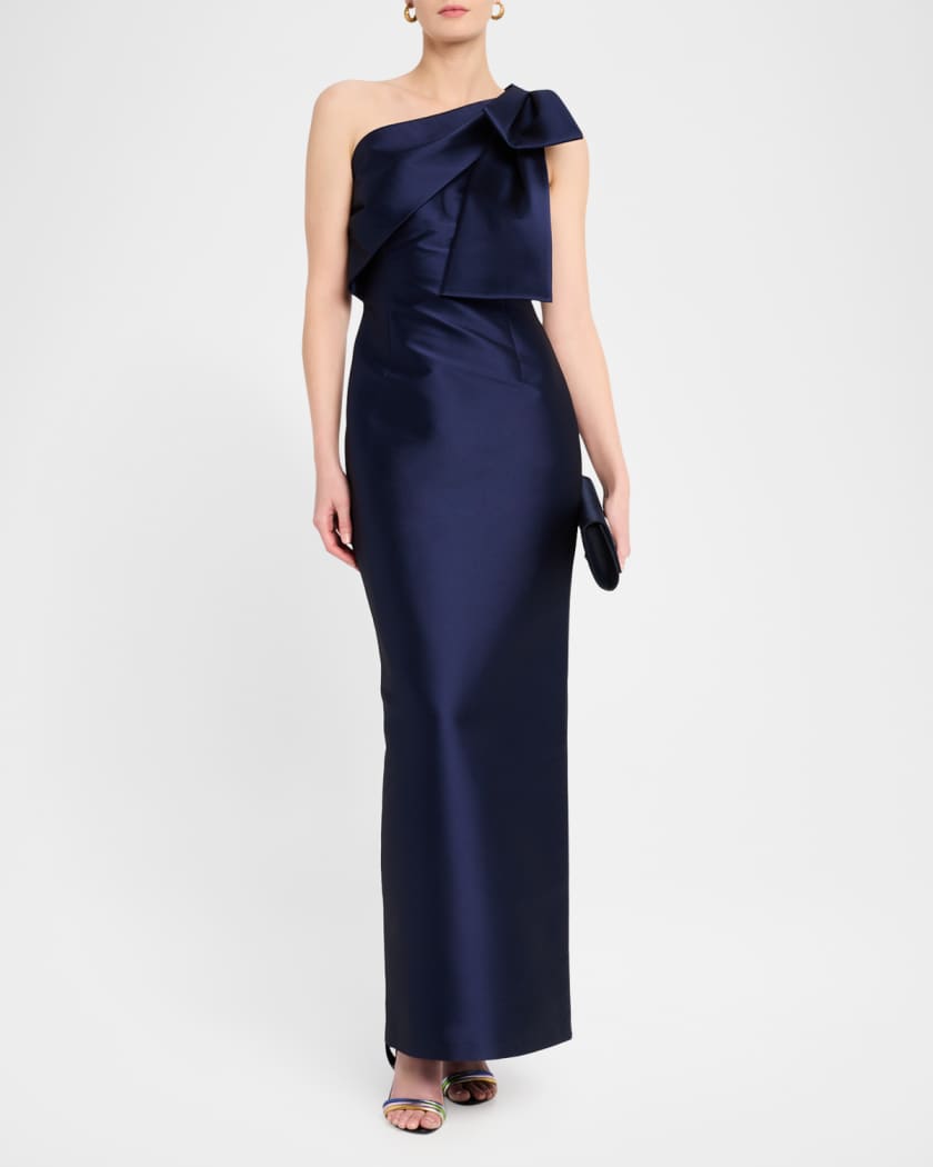 Bonnie One-Shoulder Bow Column Gown
