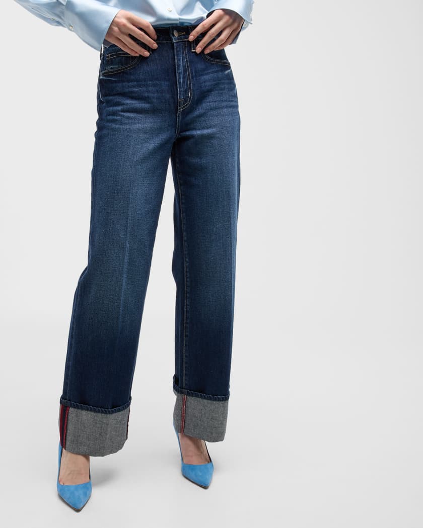 Buttons Frayed Hem Wide Leg Jeans L / blue