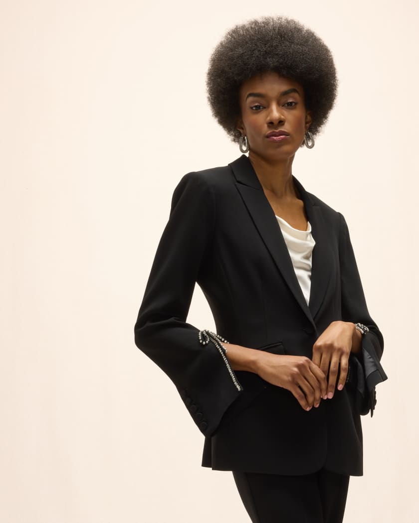 Cinq a Sept Cheyenne Rhinestone Bow Crepe Blazer Neiman Marcus