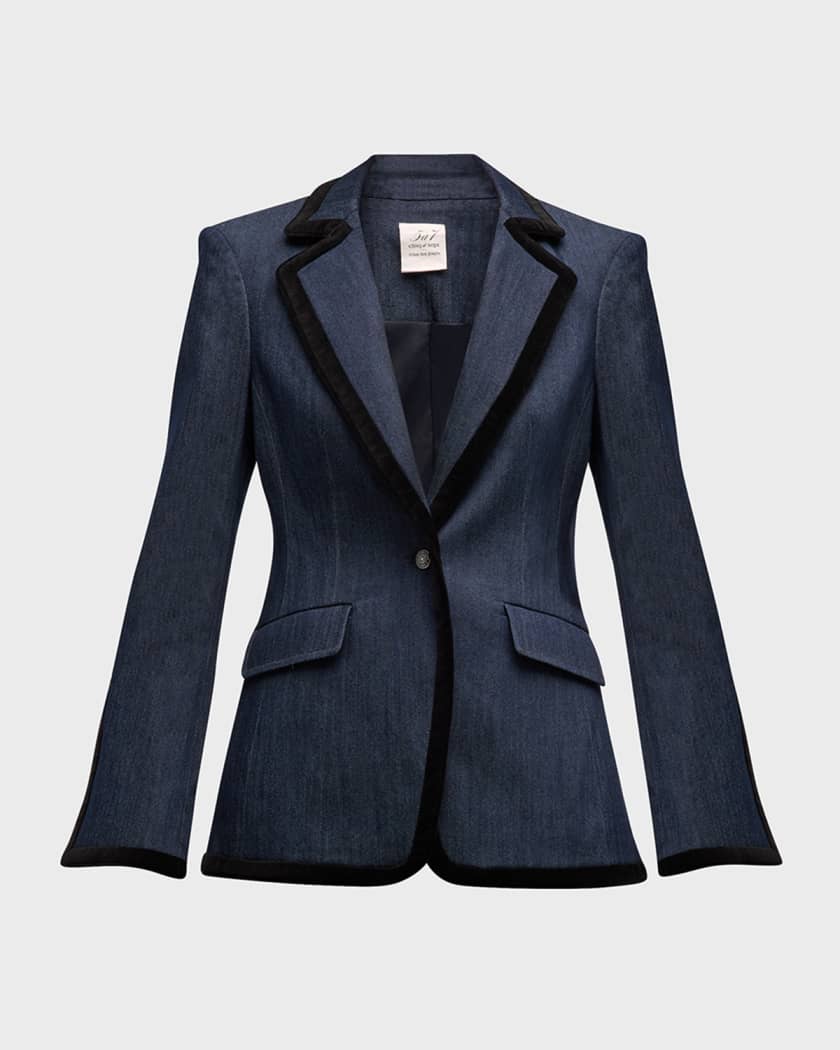 Cinq a Sept Ariane Contrast-Trim Tailored Denim Jacket