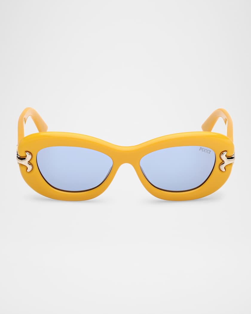 Pucci Filigree Acetate Oval Sunglasses | Neiman Marcus