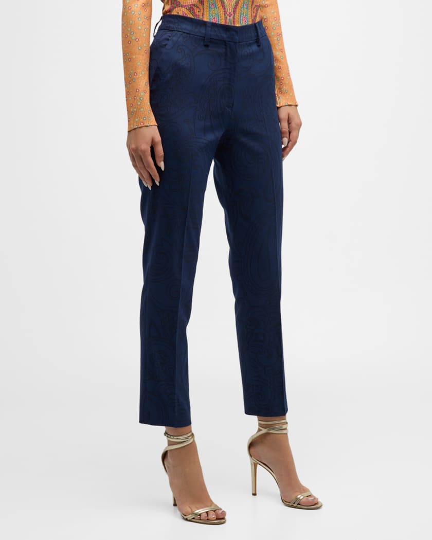 Etro High Rise Paisley Jacquard Skinny Leg Ankle Trousers Neiman