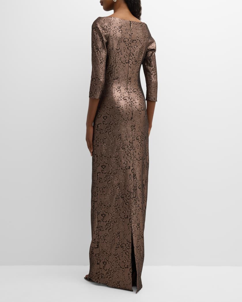 Rickie Freeman for Teri Jon Metallic Animal Print Column Gown