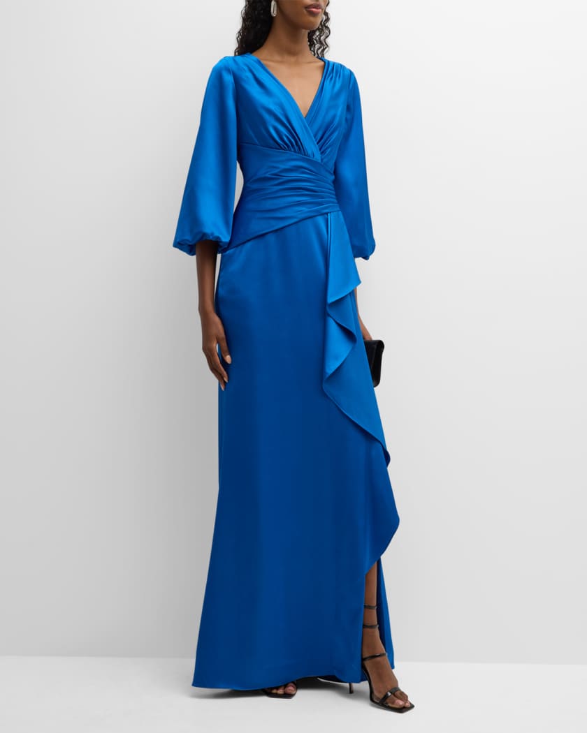 Rickie Freeman for Teri Jon Crepe Back Satin Side Drape Gown