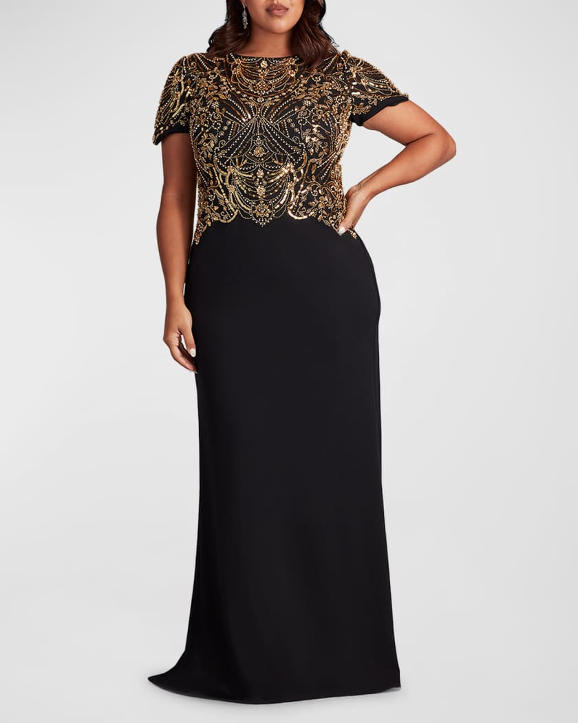Tadashi Shoji Plus Size Bead & Sequin A-Line Crepe Gown | Neiman