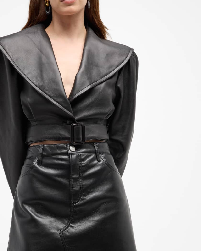 Frame Women's Belted Crop Leather Jacket