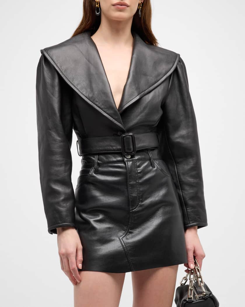 Frame Women's Belted Crop Leather Jacket