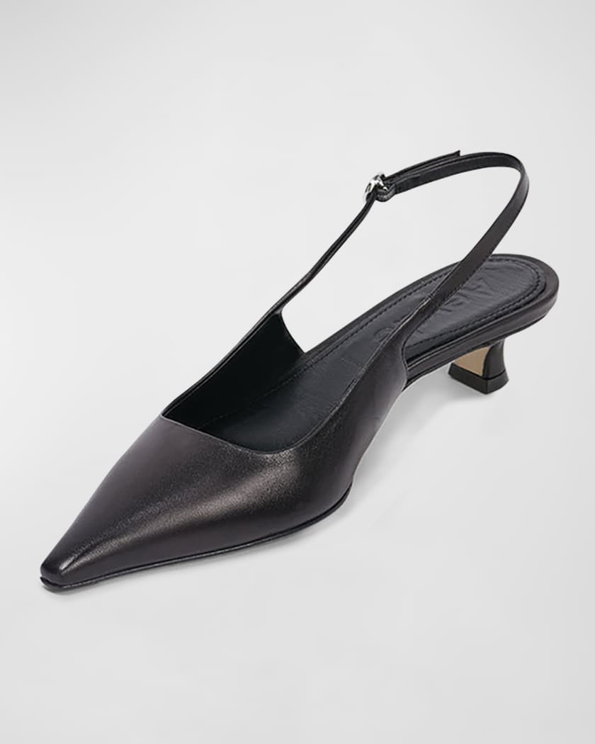 Catrina Leather Kitten-Heel Slingback Pumps