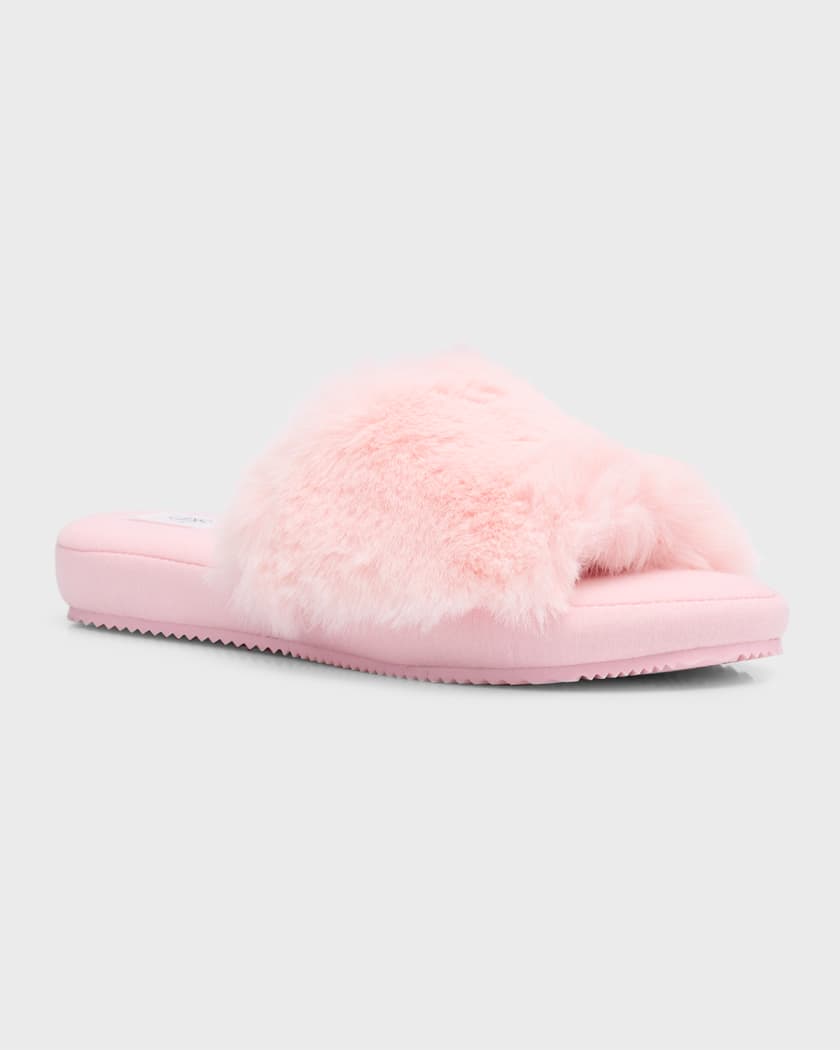 Faux Fur Slide Slippers - Open Toe 