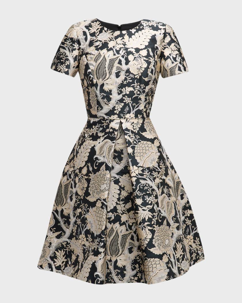 Short Jacquard A-Line Dress with Cutout