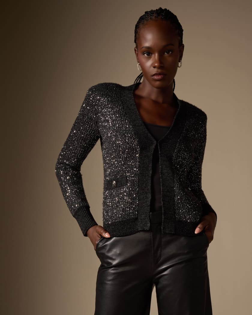 Long black sparkly cardigan best sale