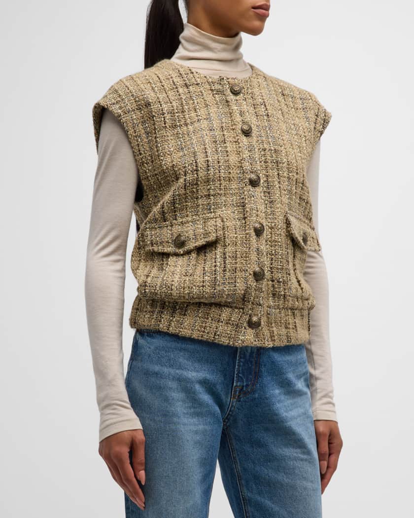 L'Agence Uma Tweed Button-Front Vest | Neiman Marcus