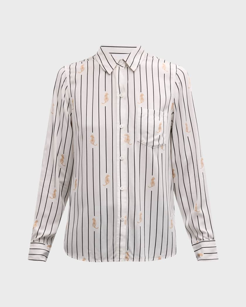 Boys Poplin Button-Up Dress Shirt with Tiger Collar