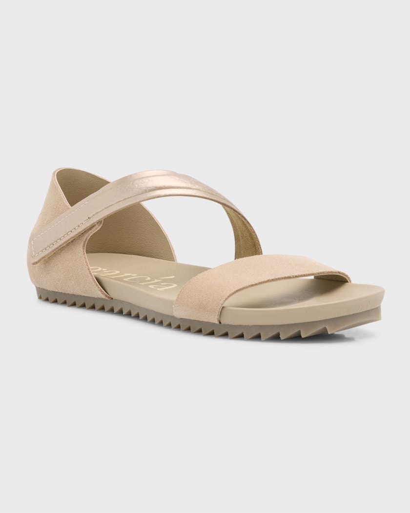 Pedro Garcia Janeka Grip Strap Mix Leather Flat Sandals Neiman