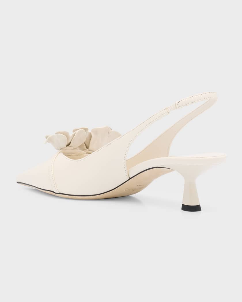 AMITA/FLOWERS 45  Latte Nappa Leather Sling Back Pumps with