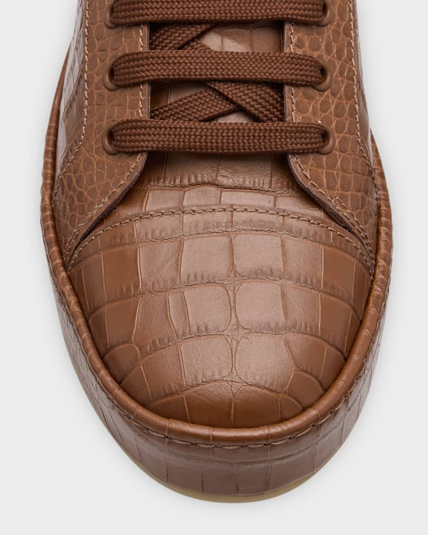 Men's Brazileiro Croc-Effect Leather Low-Top Sneakers
