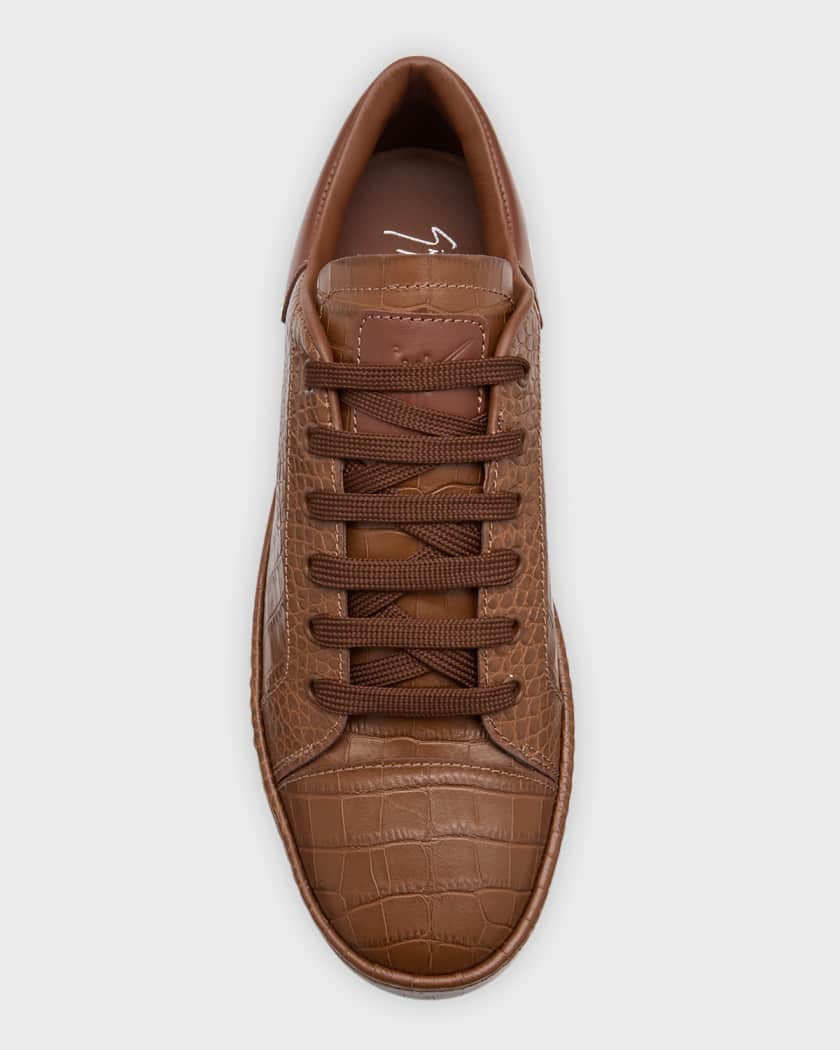 Men's Brazileiro Croc-Effect Leather Low-Top Sneakers