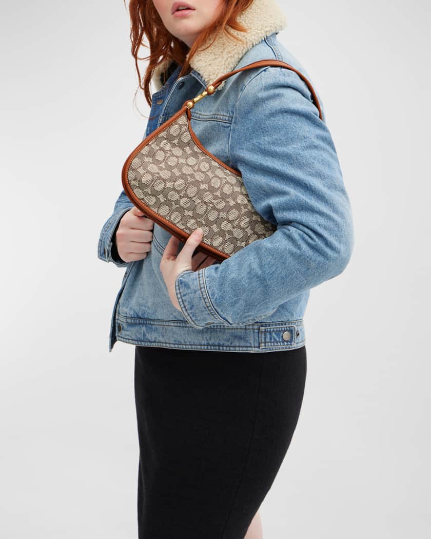 Coach zip shoulder clearance bag in signature jacquard