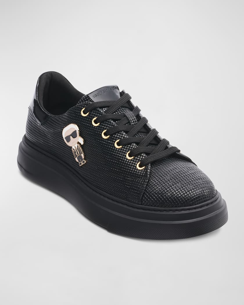 Men's Low-Top Printed Leather Sneakers with Karl Pin