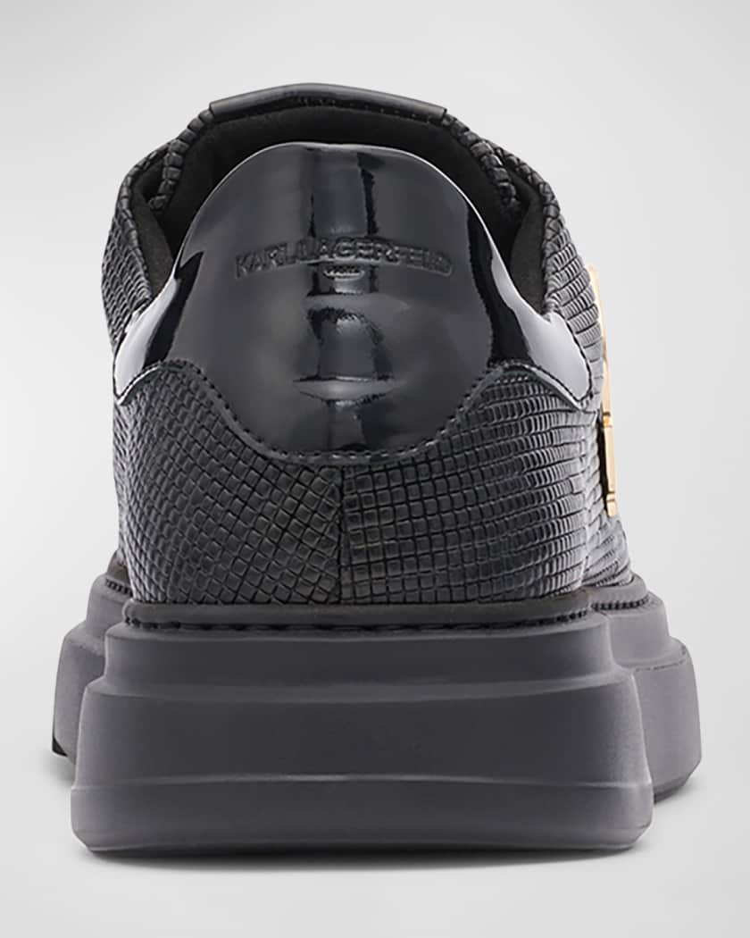 Men's Low-Top Printed Leather Sneakers with Karl Pin