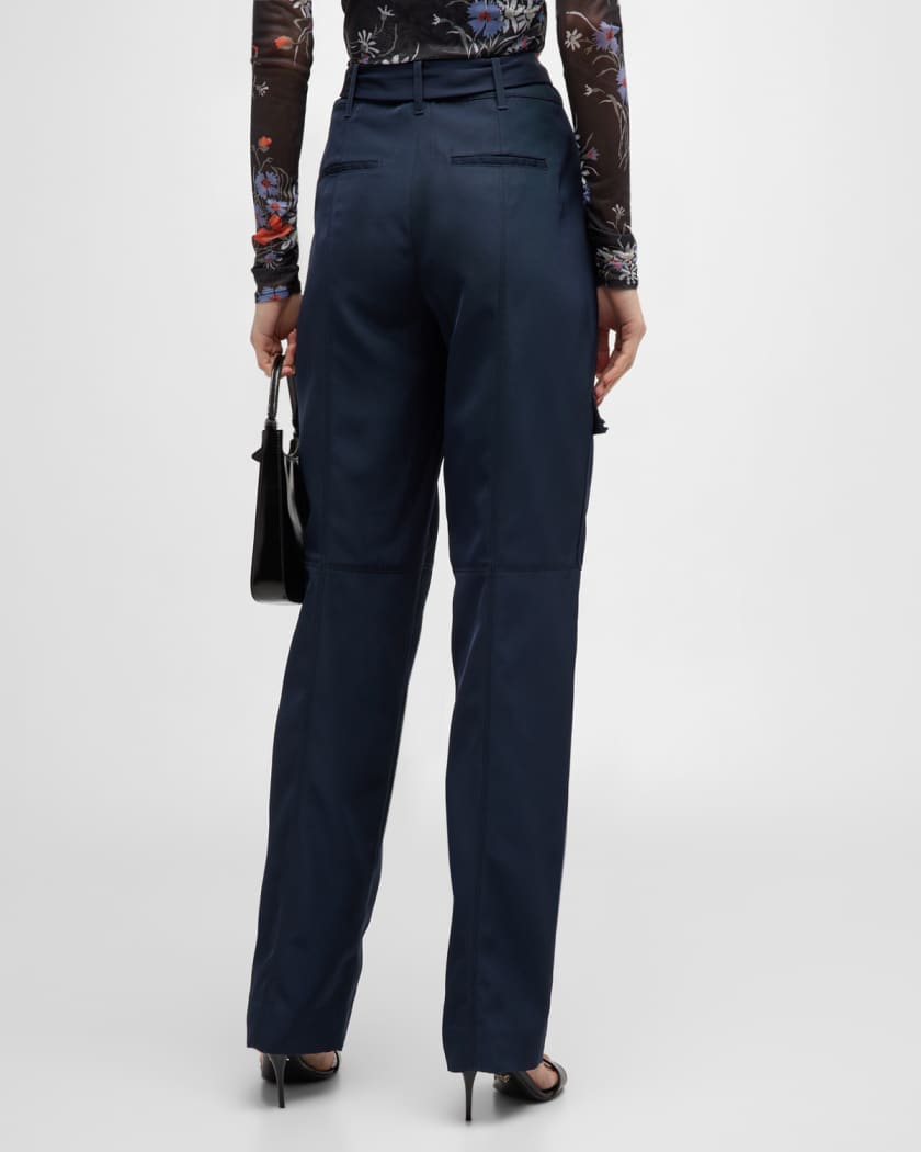 Porsha Belted Straight-Leg Cargo Pants