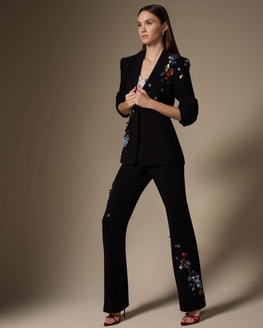Crystal & Sequin Embellished Blazer Pants Set