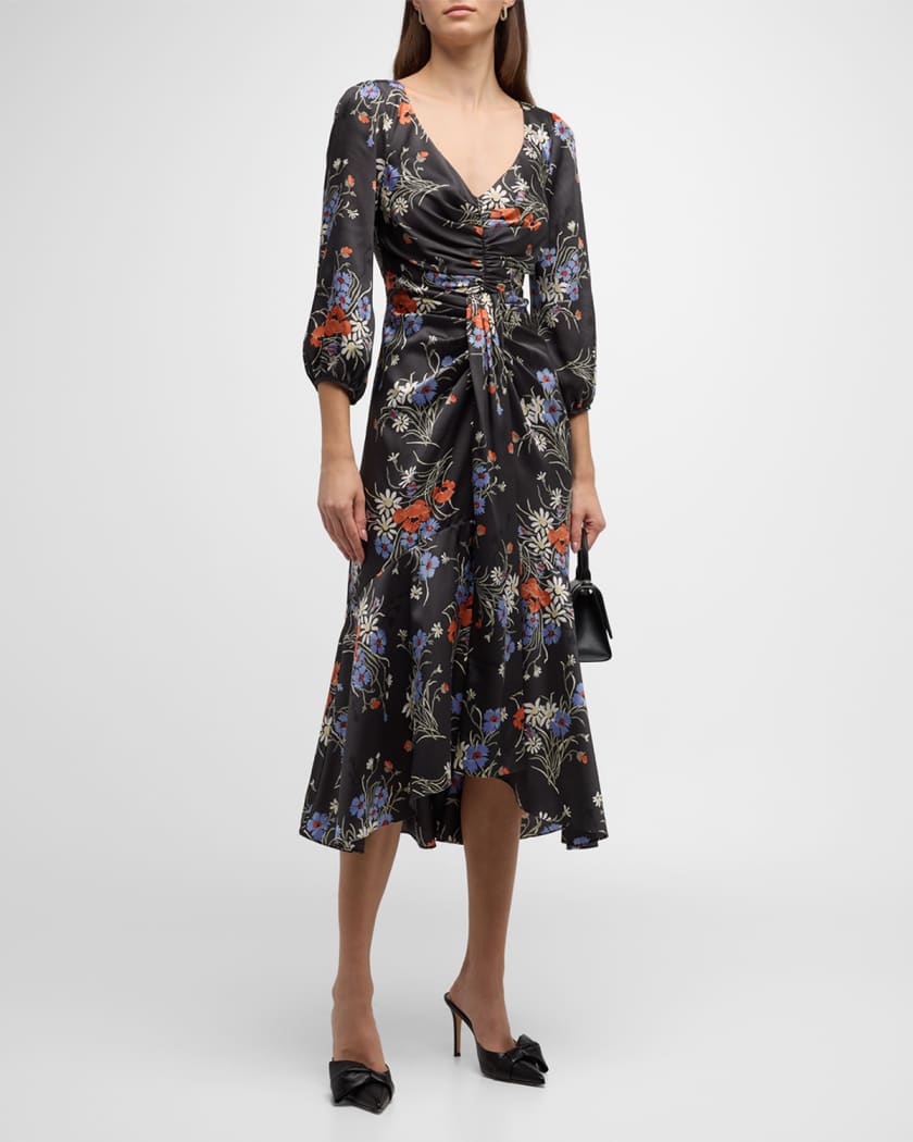 Cinq a Sept Walker Puff Sleeve Floral Midi Dress Neiman Marcus