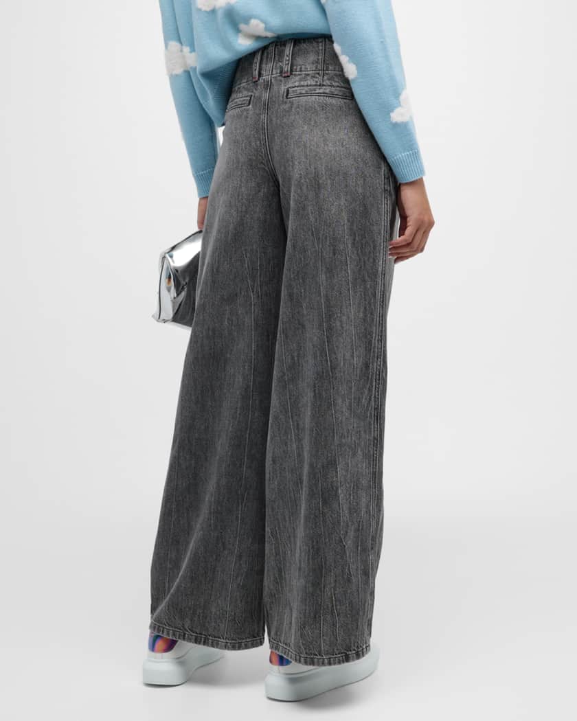 Wide leg pleated jeans cheap