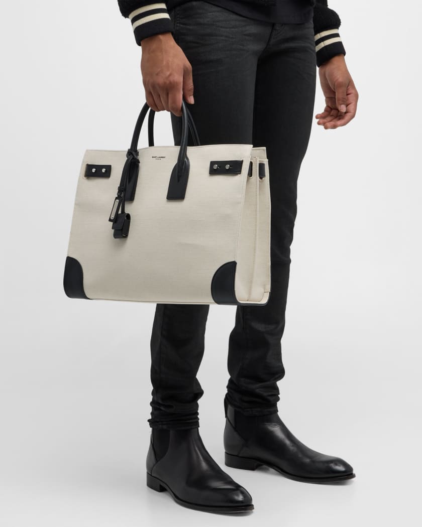 SAINT LAURENT Leather-Trimmed Logo-Print Canvas Tote Bag for Men