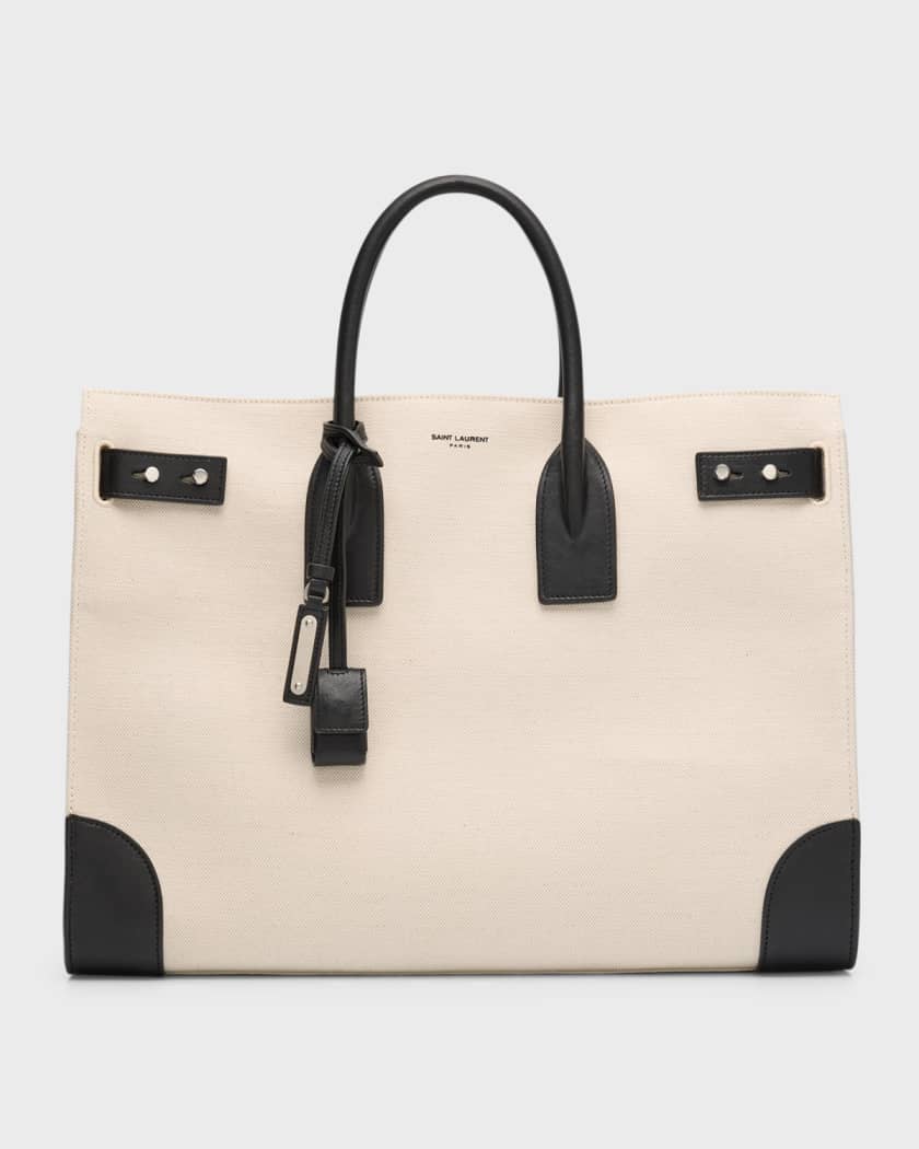 Saint Laurent UNIVERSITE North/South Foldable Tote Bag in Canvas and Smooth Leather - White - Men