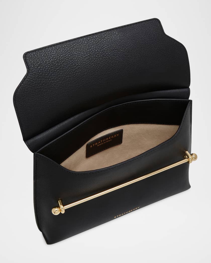 Stylist Metal Bar Leather Clutch Bag