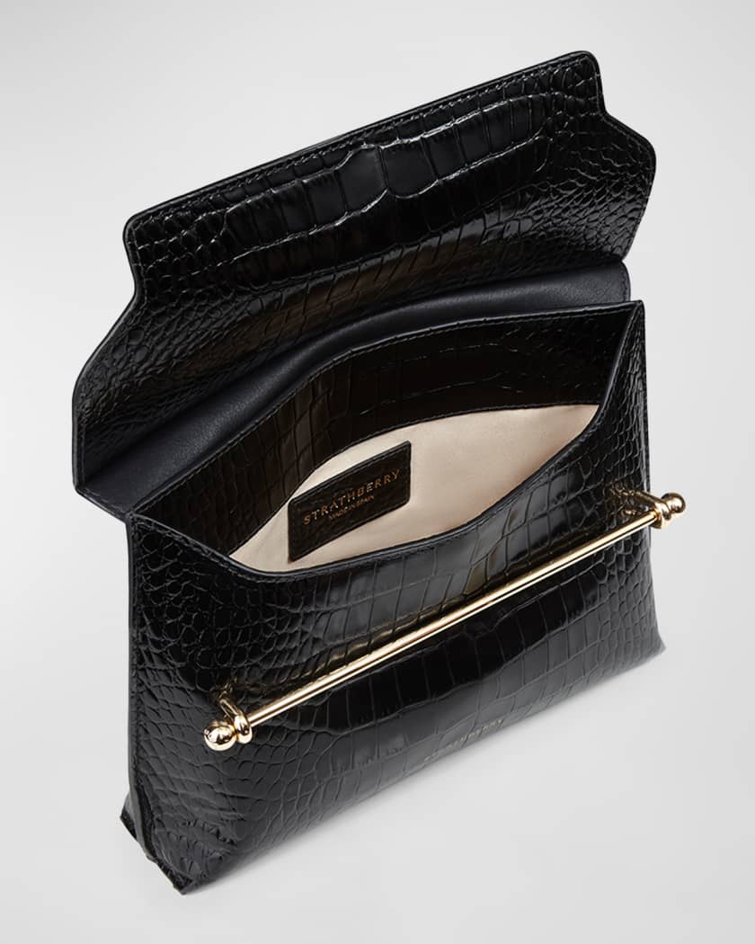 Strathberry Black Croc Embossed Leather Midi Tote Strathberry