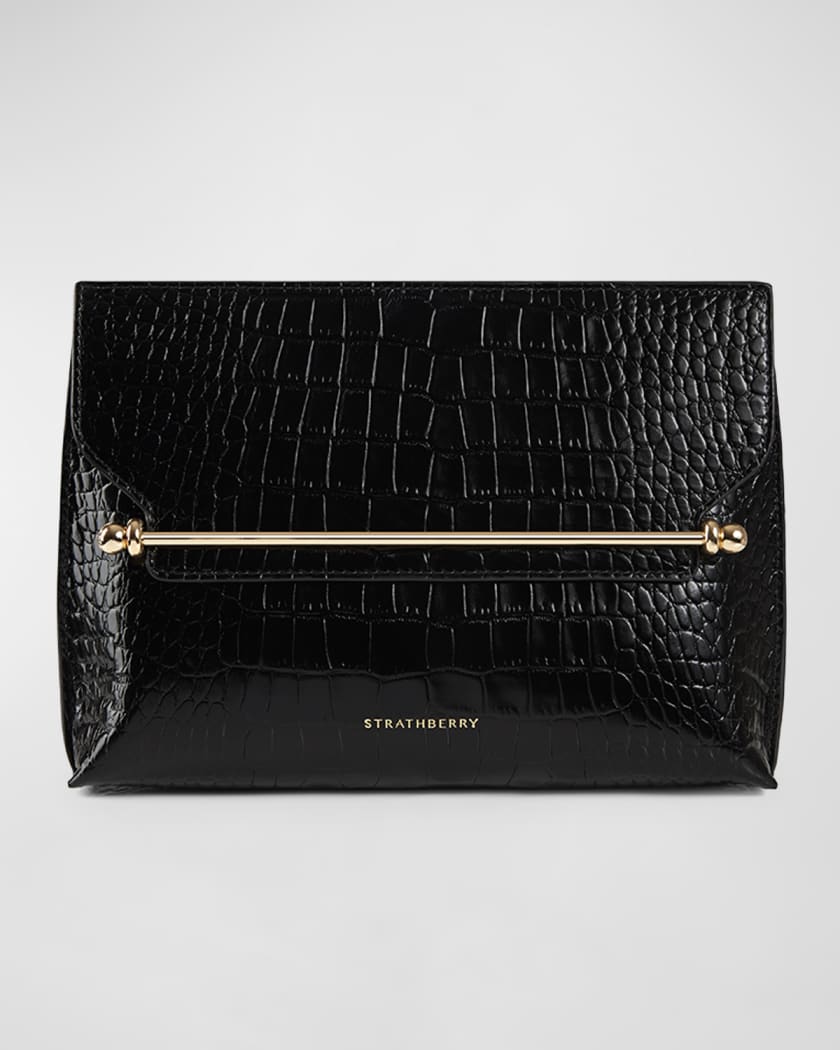 AND/OR Croc Embossed Leather Cross Body Clutch Bag, Gold