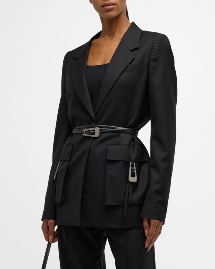 Buckle belted blazer hot sale