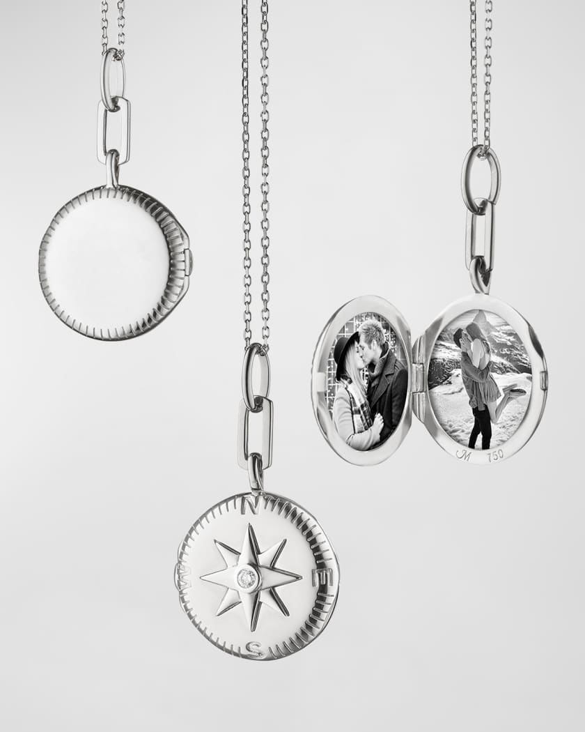 Compass Sterling Silver Locket Necklace