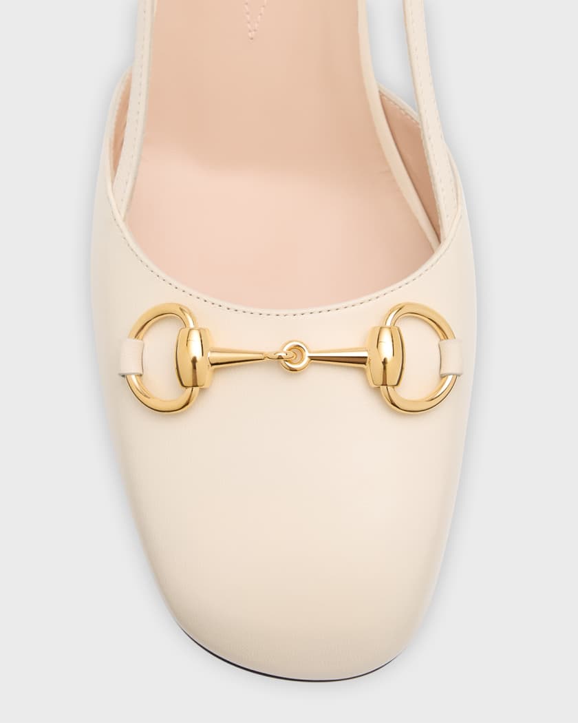 GUCCI Erin horsebit-detailed leather slingback pumps