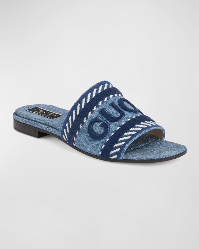 Jane Logo Denim Slide Sandals