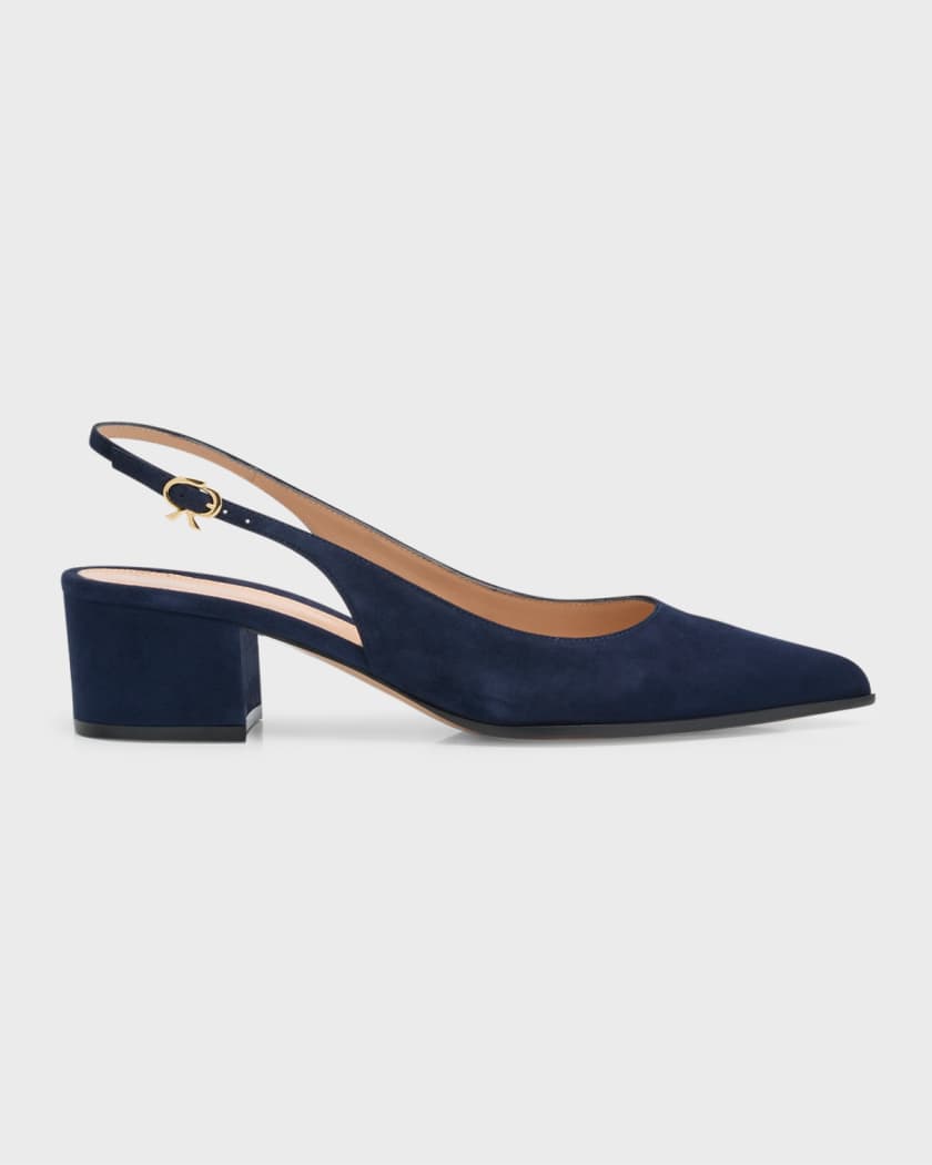 BOSS - Block-heel pumps in suede with pointed toe