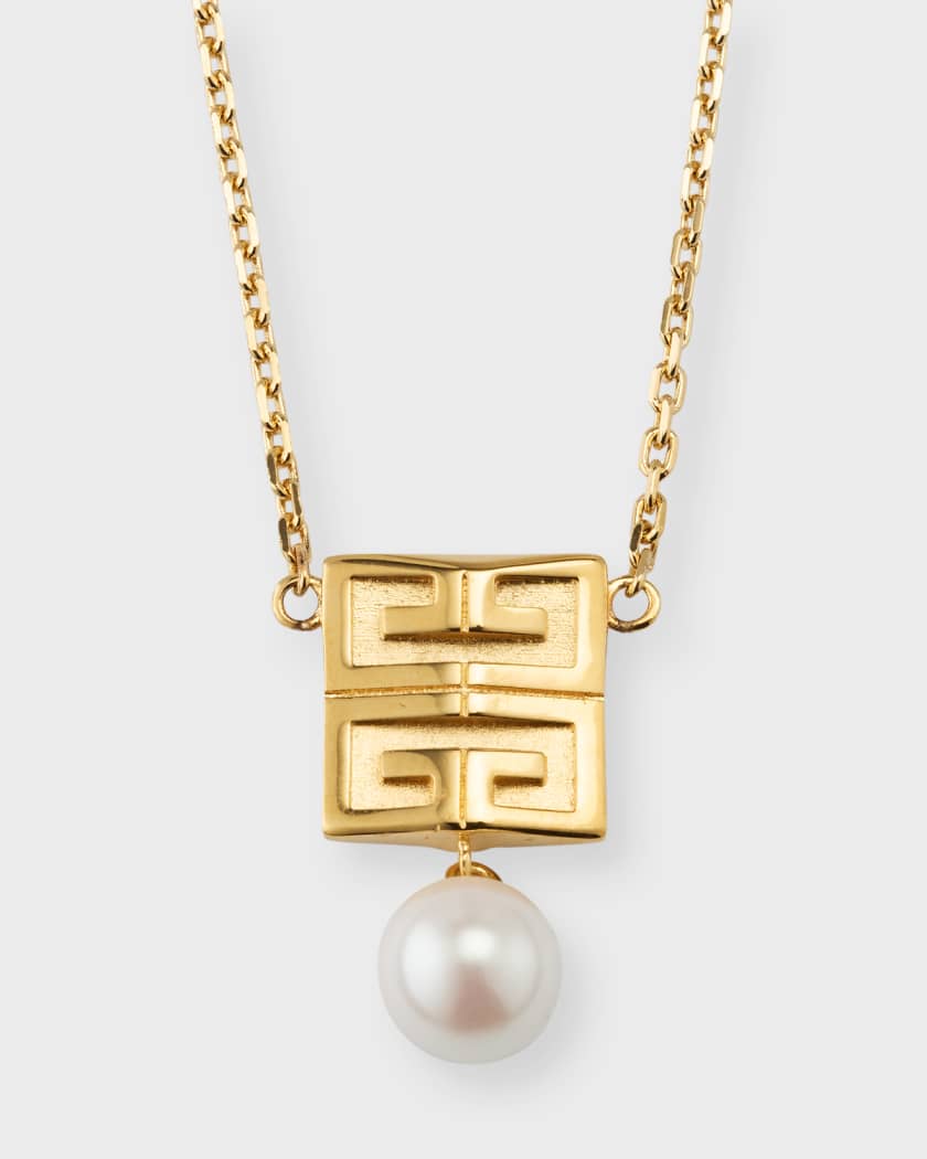 1980s Givenchy Gold Logo Clasp Triple-Strand Faux Pearl Necklace
