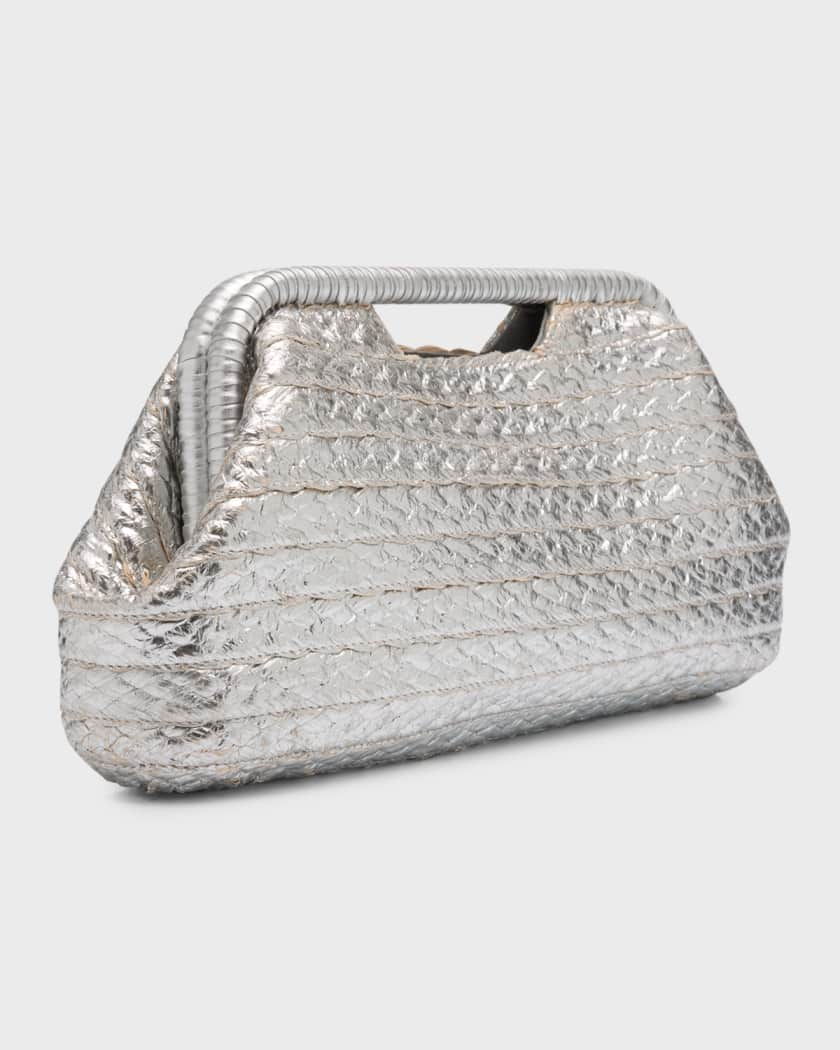 large silver clutch bag