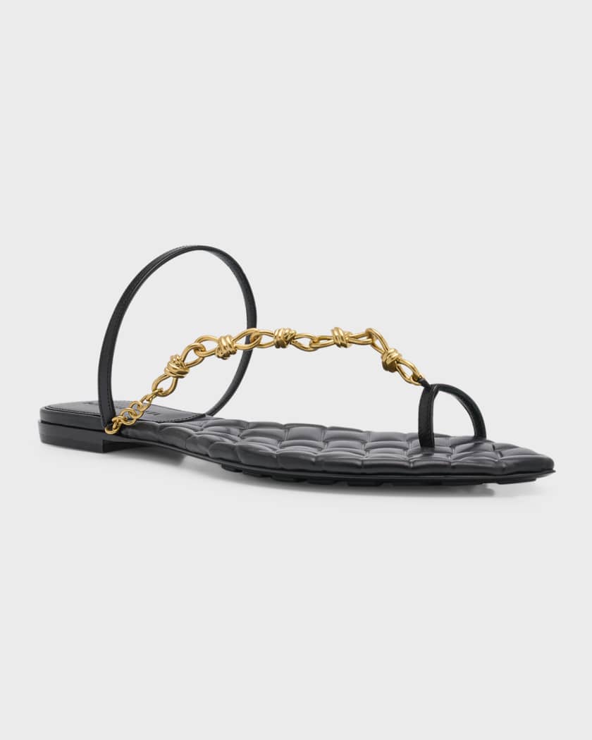 Leather Chain Toe Ring Flat Sandals