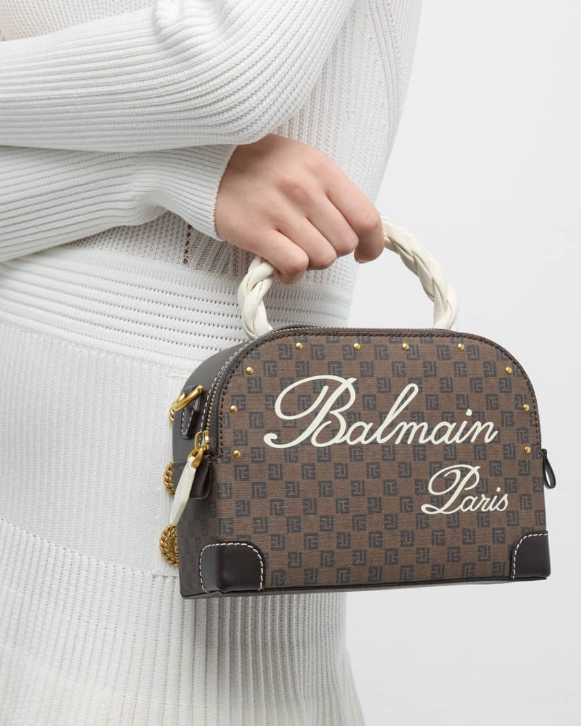 Balmain Monogram Make-Up Bag in Canvas and Leather