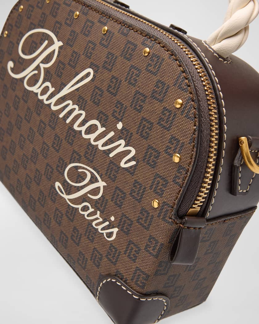 Balmain Monogram Make Up Bag in Canvas and Leather Neiman Marcus