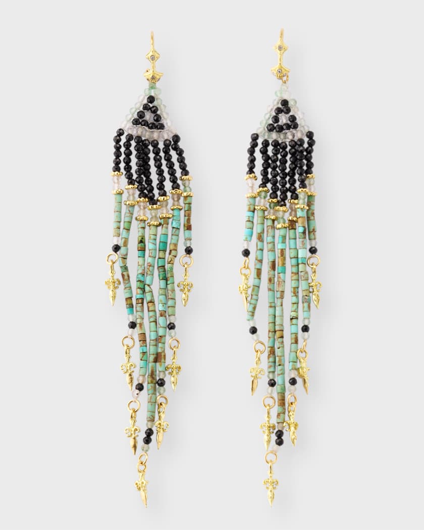 Armenta 18K Yellow Gold Beaded Feather Earrings Neiman Marcus