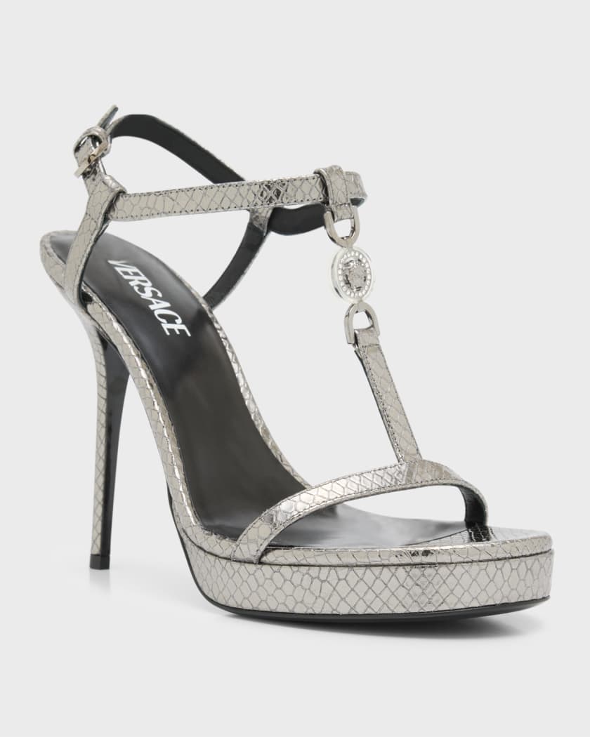 Versace Medusa Metallic T Strap Platform Sandals Neiman Marcus